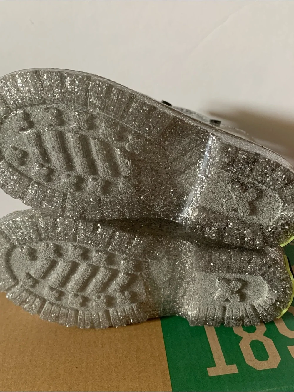 NIB. WESTERN CHIEF Silver Glitter Rain Boot with Dual Pull Handles